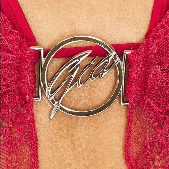 I.AM.GIA x REVOLVE Jacquey Top Red lace logo metal clasp open cropped Revolve XS - Picture 5 of 13